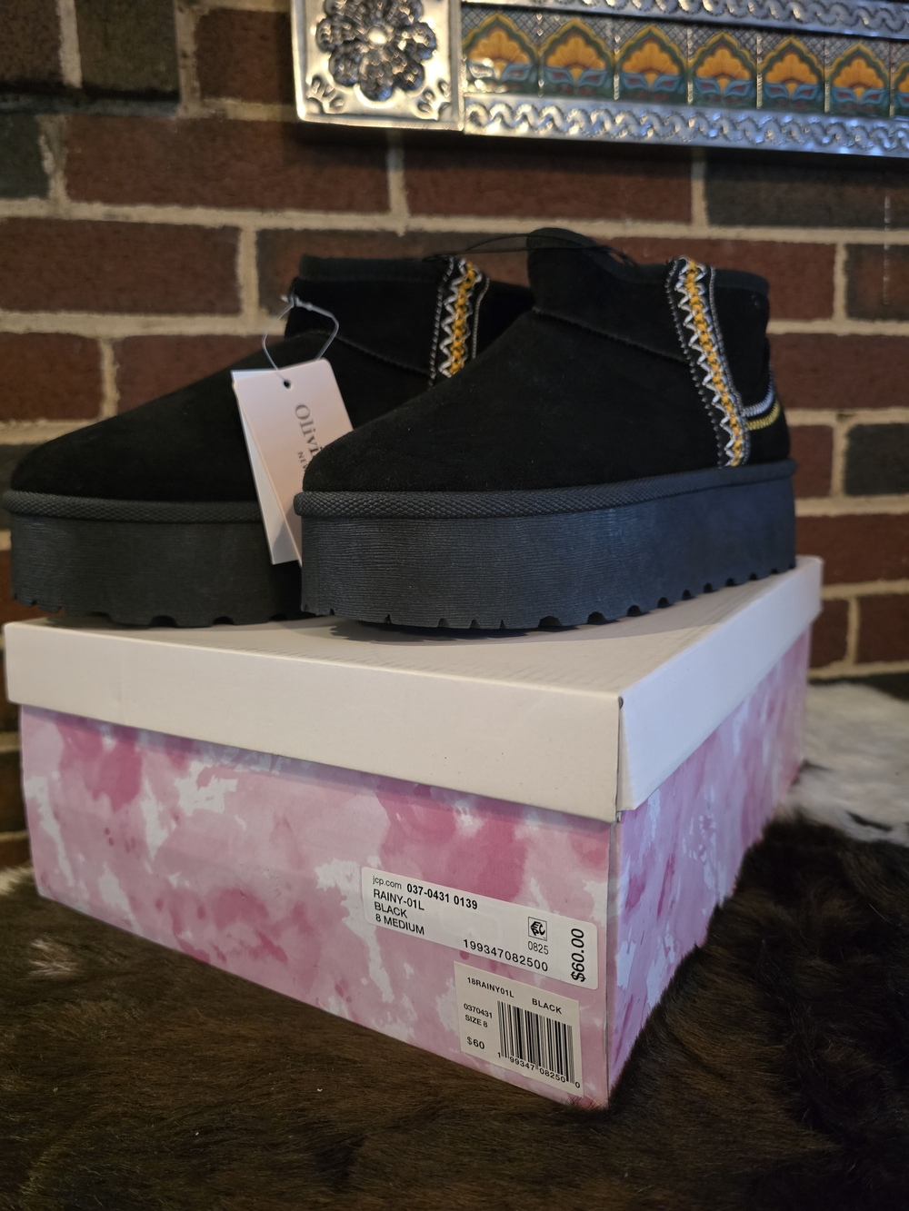 Black Suede Platform Ankle Boots with Embroidered Detail